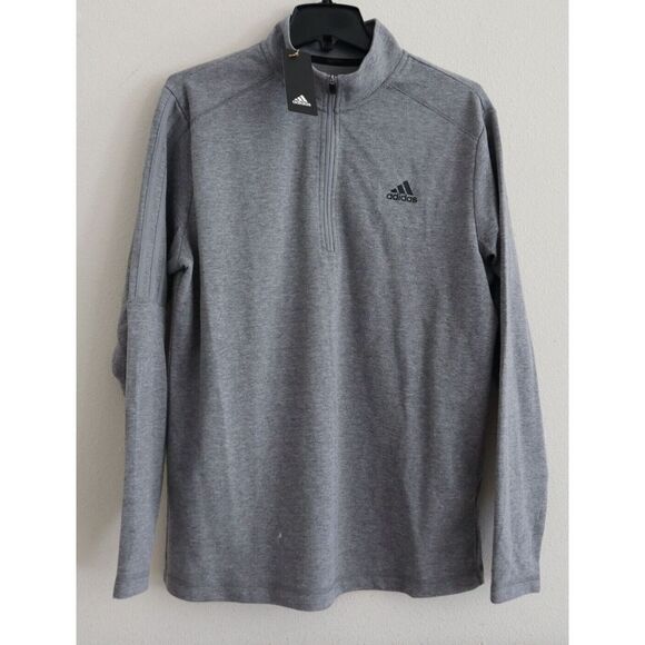 adidas ADK4427S21 Men's Sz L Heather Gray 1/4 Zip Long Sleeve Knit Pullover Top - Picture 1 of 13